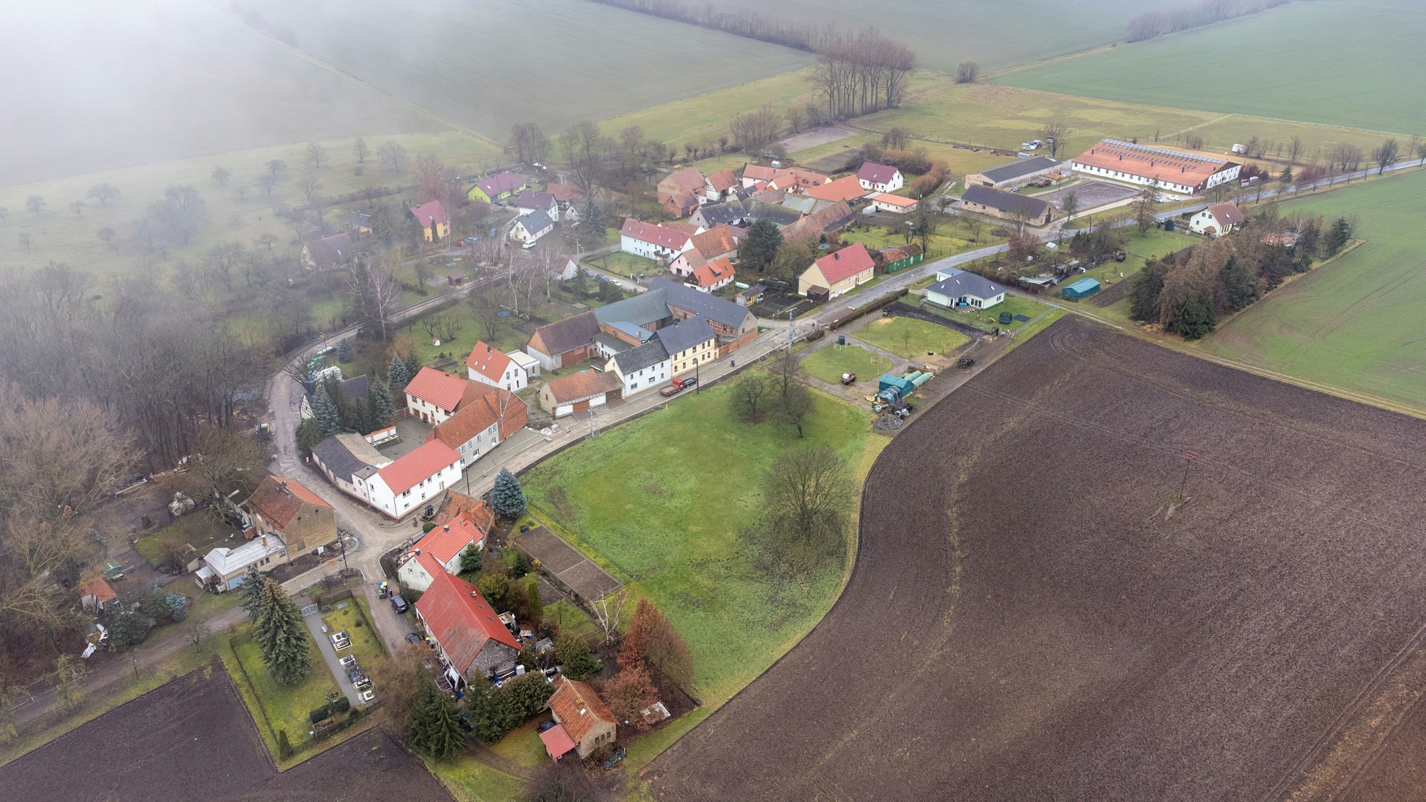 Goldbach district of Liebstedt, Ilmtal-Weinstasse in Thuringia, Germany, from above, drone photo